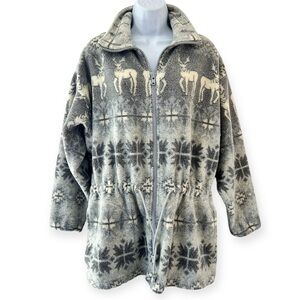 SUNBUSTER Vintage 90s Fleece Deer Aztec All Over Print Zip Parka Jacket S/M